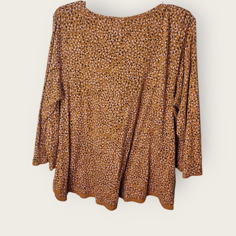J. Jill Polka Dot Scoop Neck 3/4 Sleeve Shirt Tan Pink Black Size Large - Picture 4 of 8